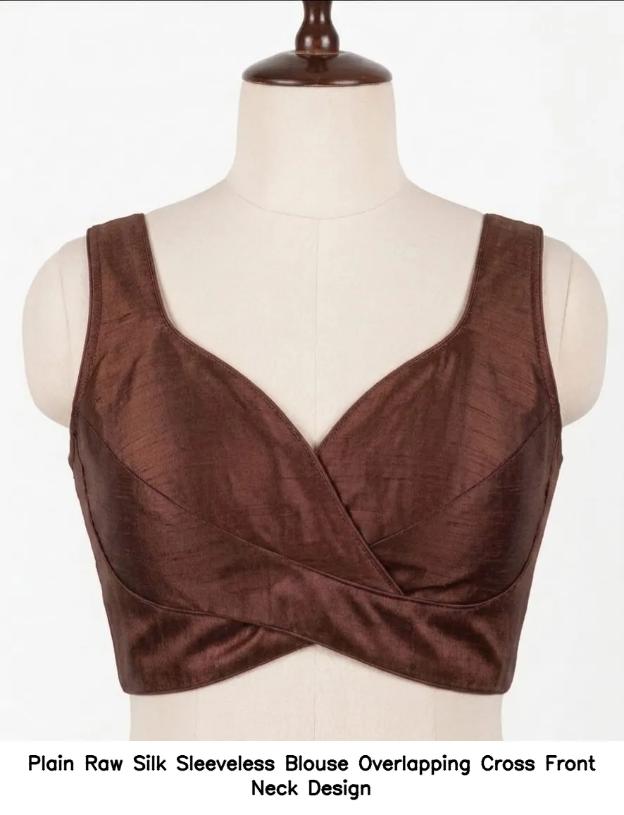 Plain Raw Silk Sleeveless Blouse – Overlapping Cross Front Neck Design 2