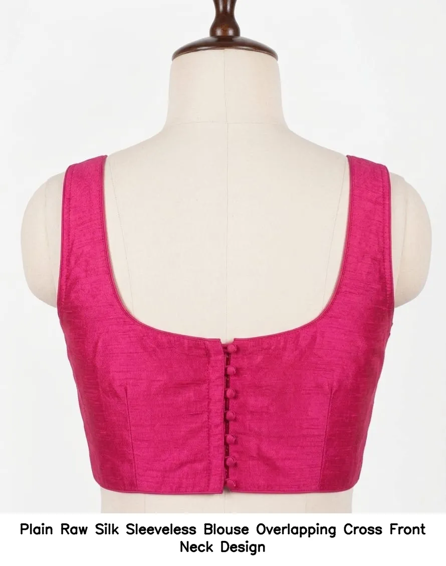Plain Raw Silk Sleeveless Blouse – Overlapping Cross Front Neck Design 4