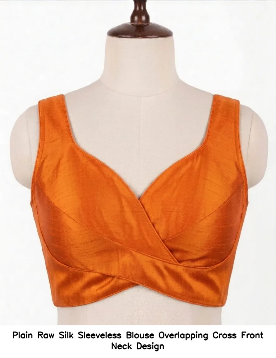 Plain Raw Silk Sleeveless Blouse – Overlapping Cross Front Neck Design 5
