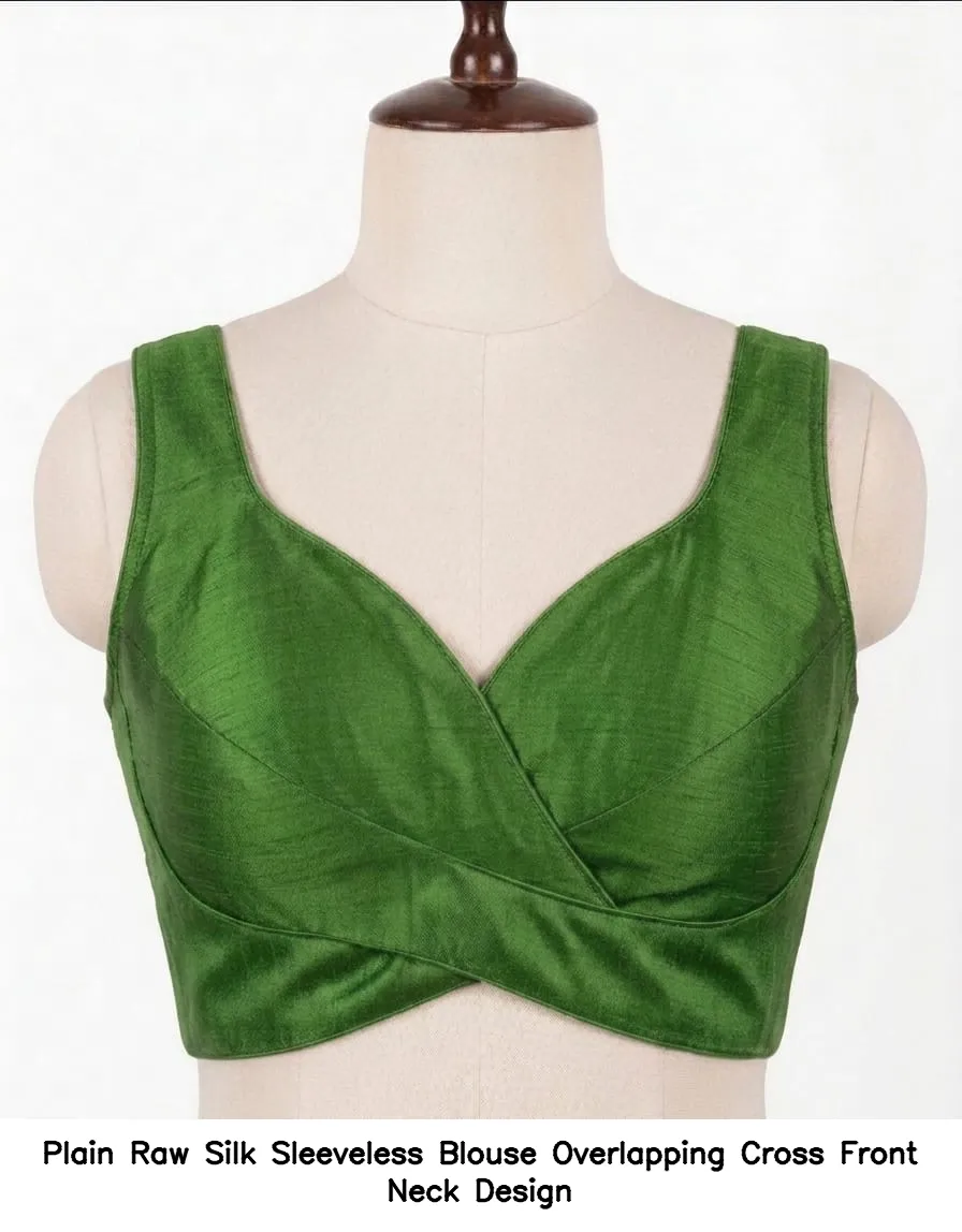 Plain Raw Silk Sleeveless Blouse – Overlapping Cross Front Neck Design 6