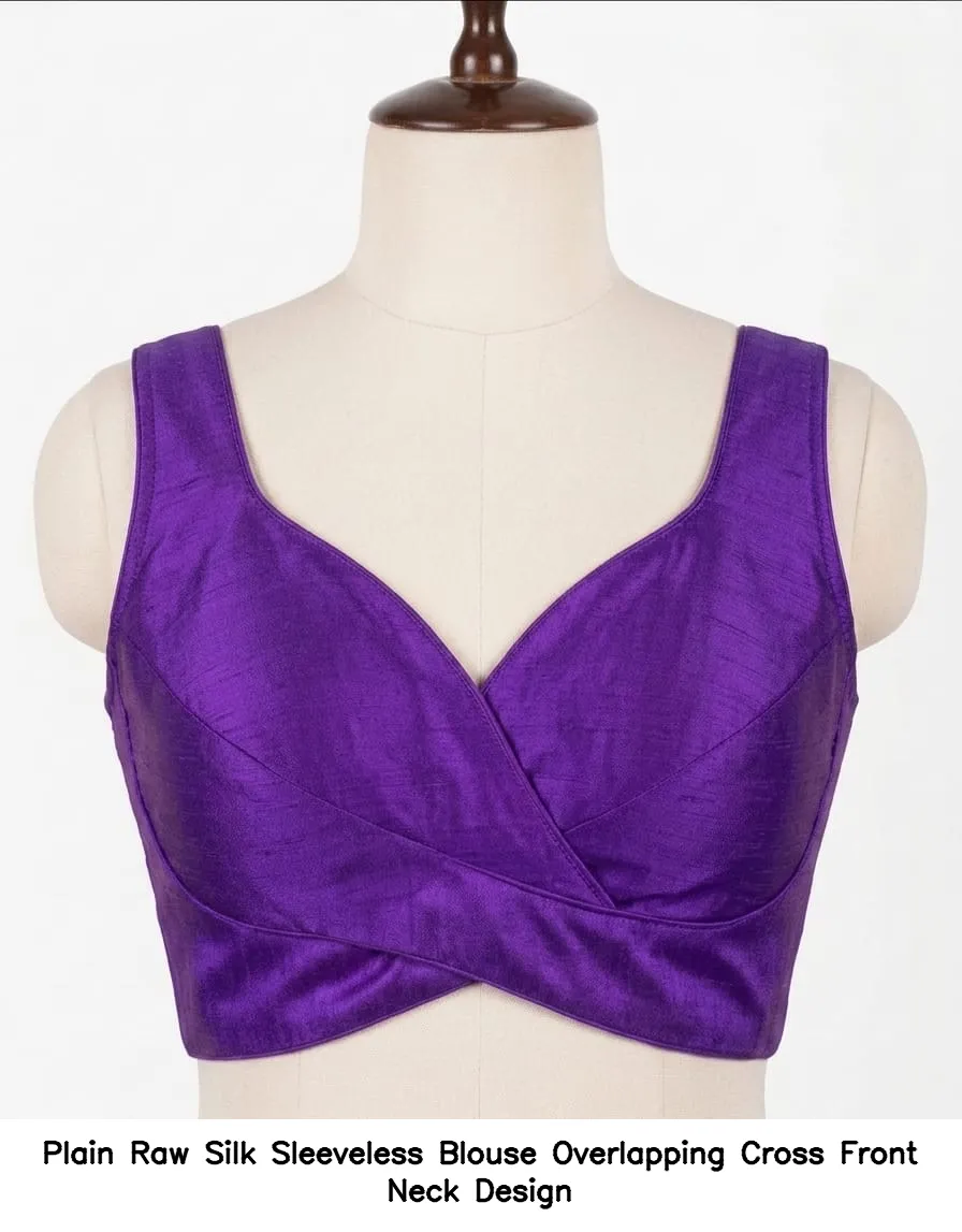 Plain Raw Silk Sleeveless Blouse – Overlapping Cross Front Neck Design 7