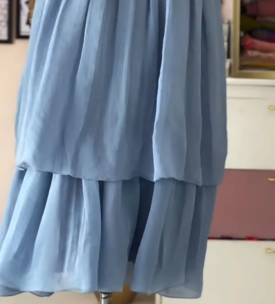 Powder Blue 2-Layer Thread Work Frock Dress | Floral Embroidered Indo-Western Ethnic Maxi Dress