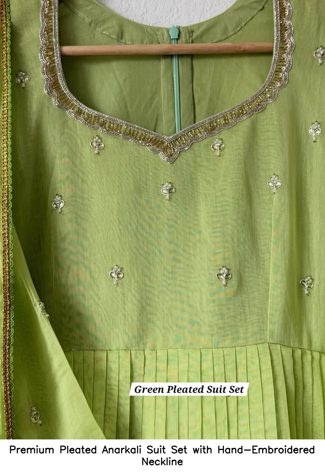 Premium Pleated Anarkali Suit Set with Hand-Embroidered Neckline 11