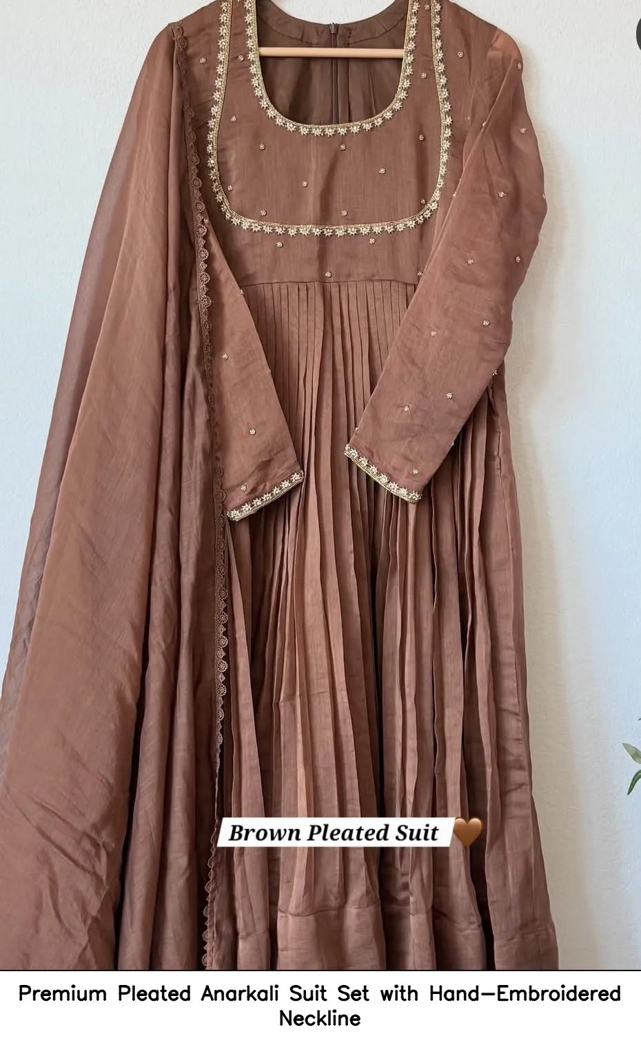 Premium Pleated Anarkali Suit Set with Hand-Embroidered Neckline 14