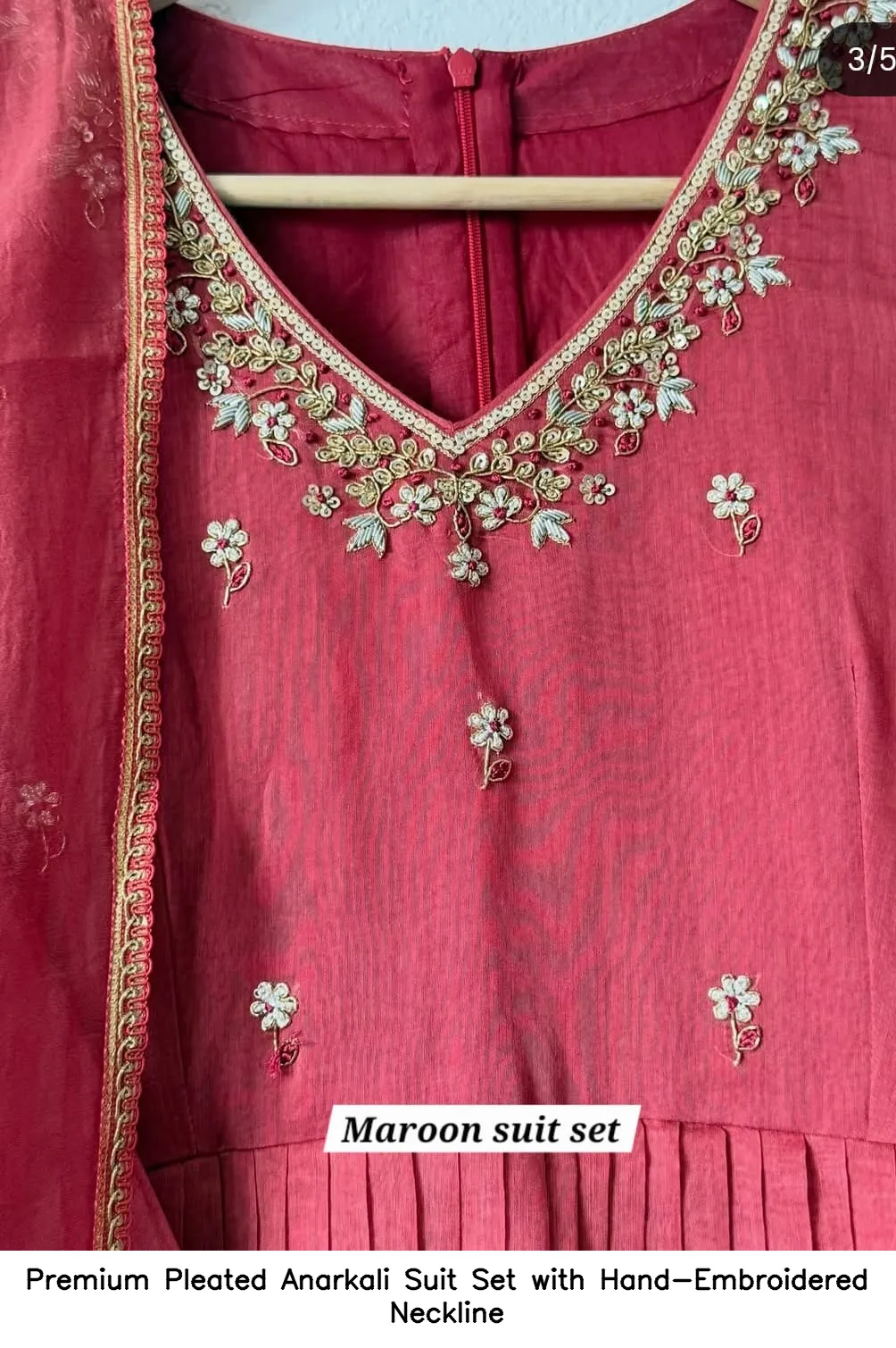 Premium Pleated Anarkali Suit Set with Hand-Embroidered Neckline 15