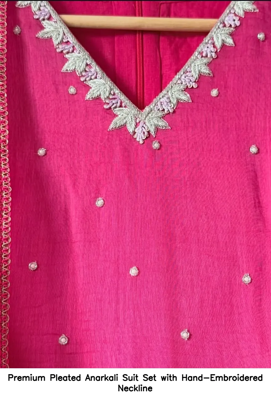 Premium Pleated Anarkali Suit Set with Hand-Embroidered Neckline 17