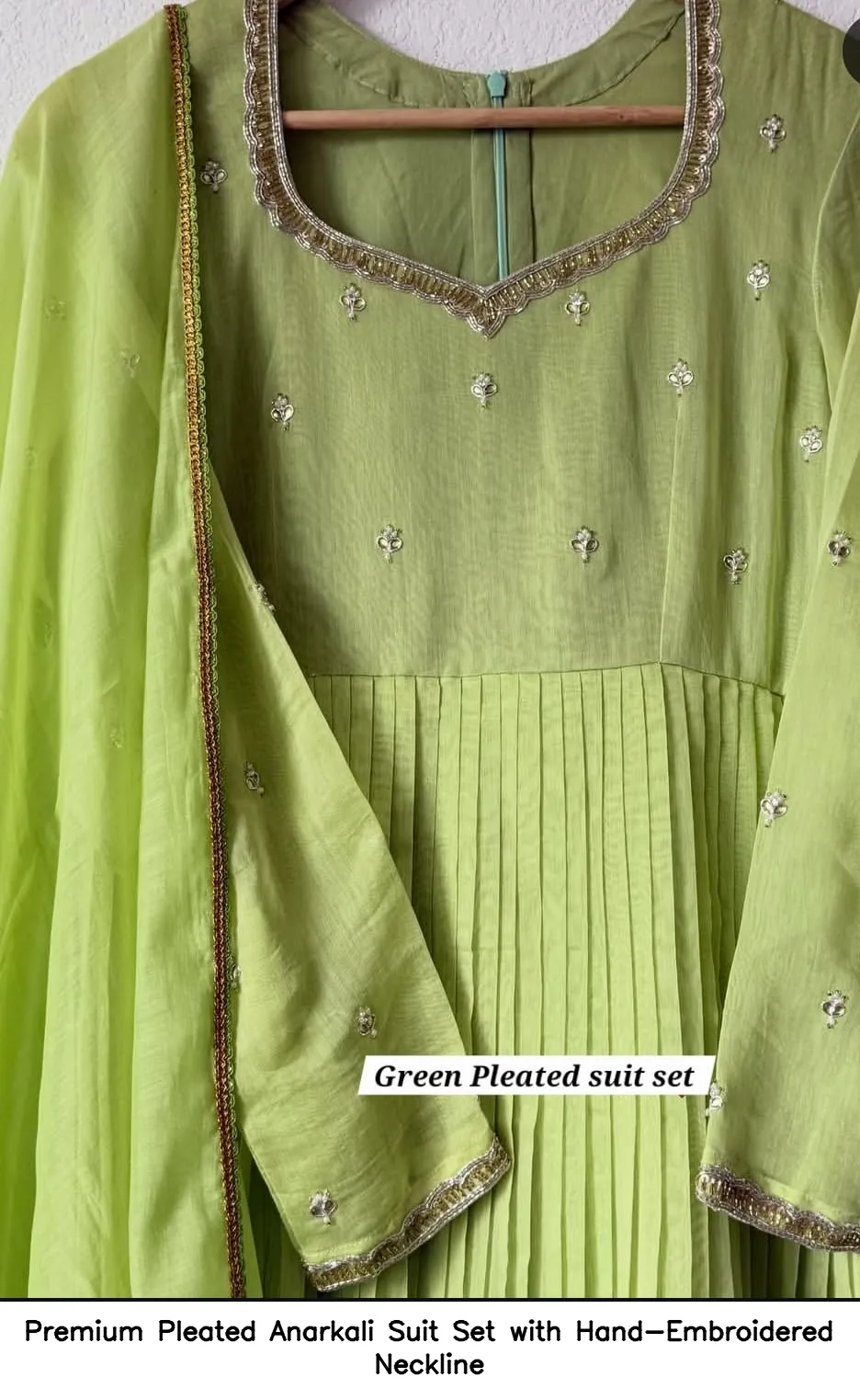 Premium Pleated Anarkali Suit Set with Hand-Embroidered Neckline 19