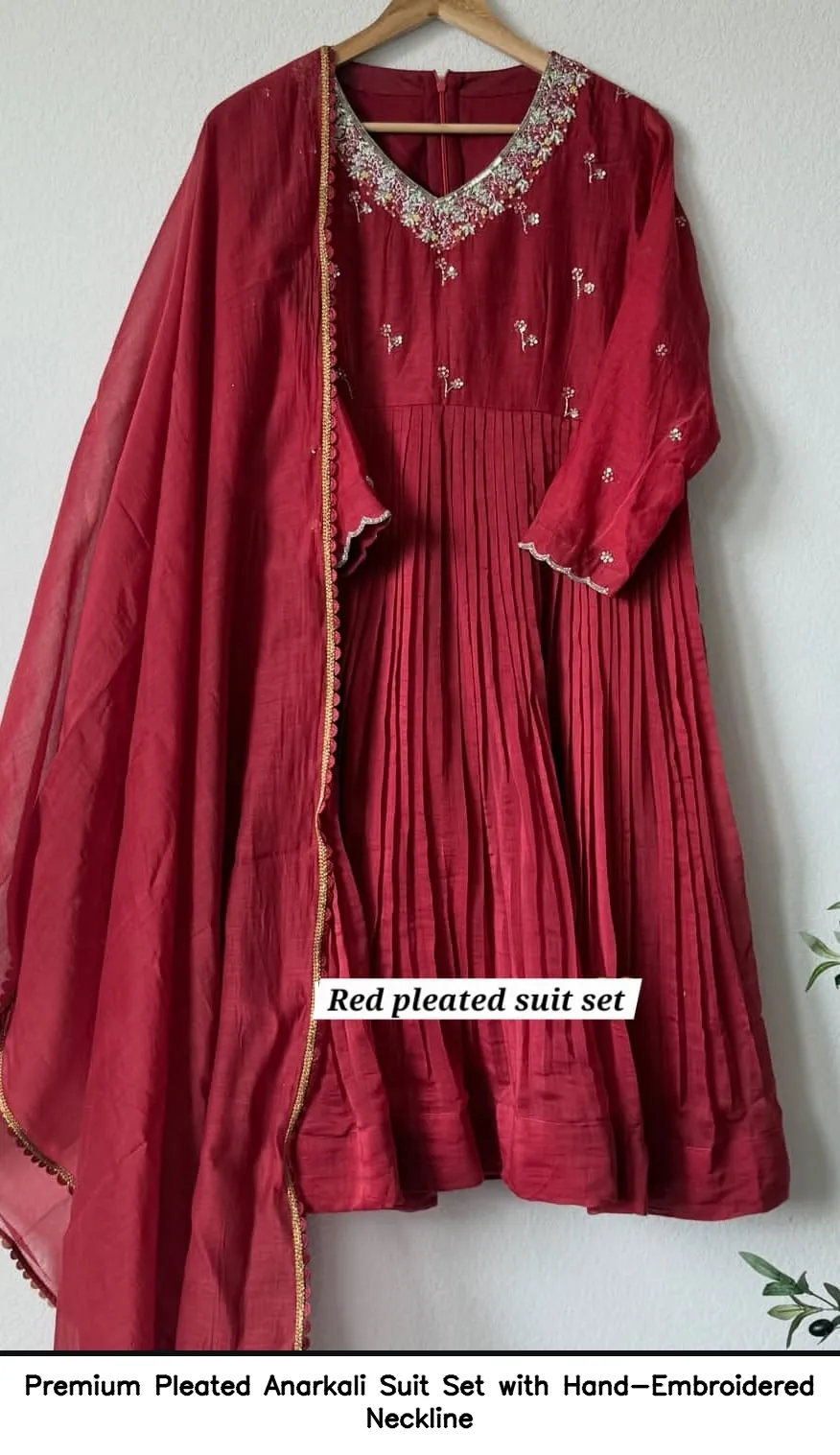 Premium Pleated Anarkali Suit Set with Hand-Embroidered Neckline 2