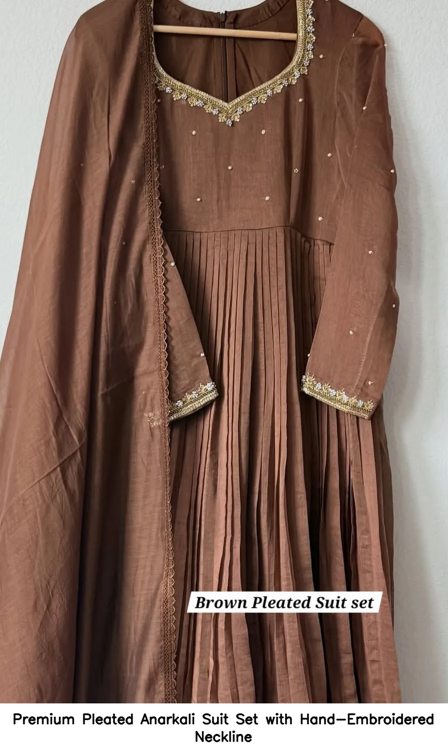 Premium Pleated Anarkali Suit Set with Hand-Embroidered Neckline 22