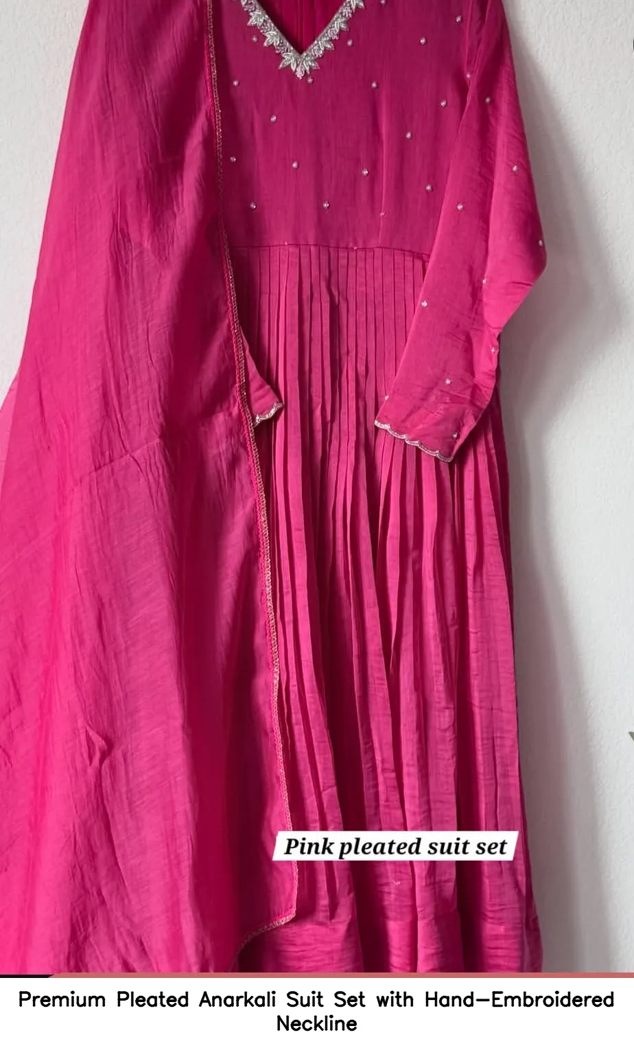 Premium Pleated Anarkali Suit Set with Hand-Embroidered Neckline 23