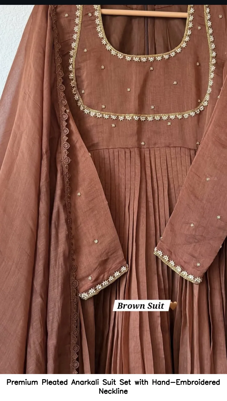 Premium Pleated Anarkali Suit Set with Hand-Embroidered Neckline 24