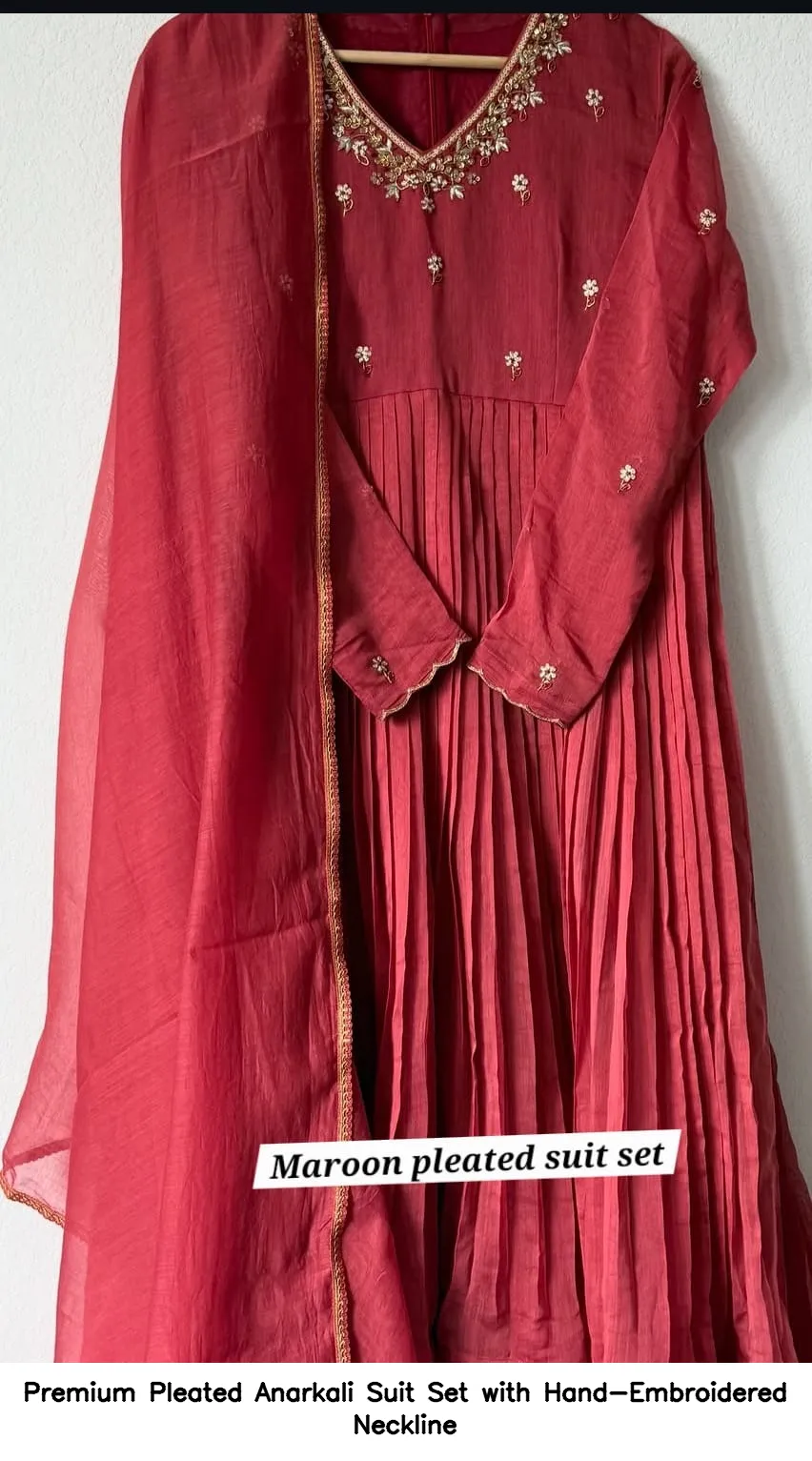 Premium Pleated Anarkali Suit Set with Hand-Embroidered Neckline 27