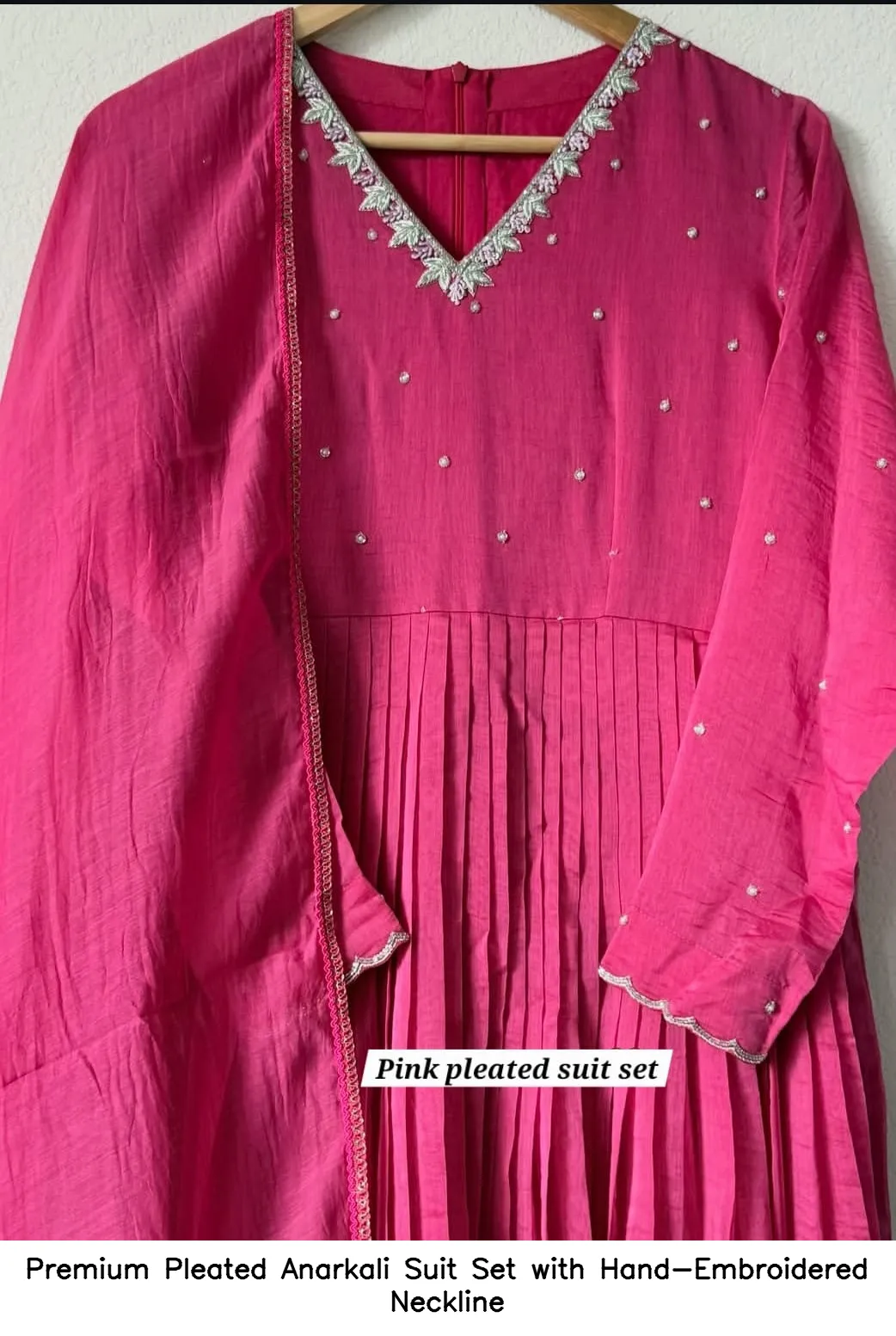 Premium Pleated Anarkali Suit Set with Hand-Embroidered Neckline 28