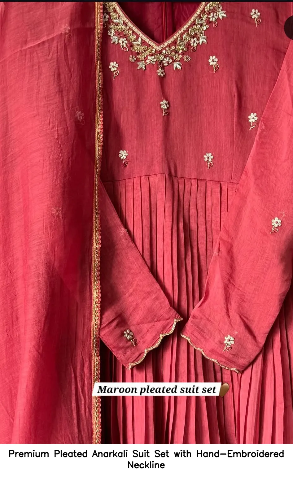 Premium Pleated Anarkali Suit Set with Hand-Embroidered Neckline 6