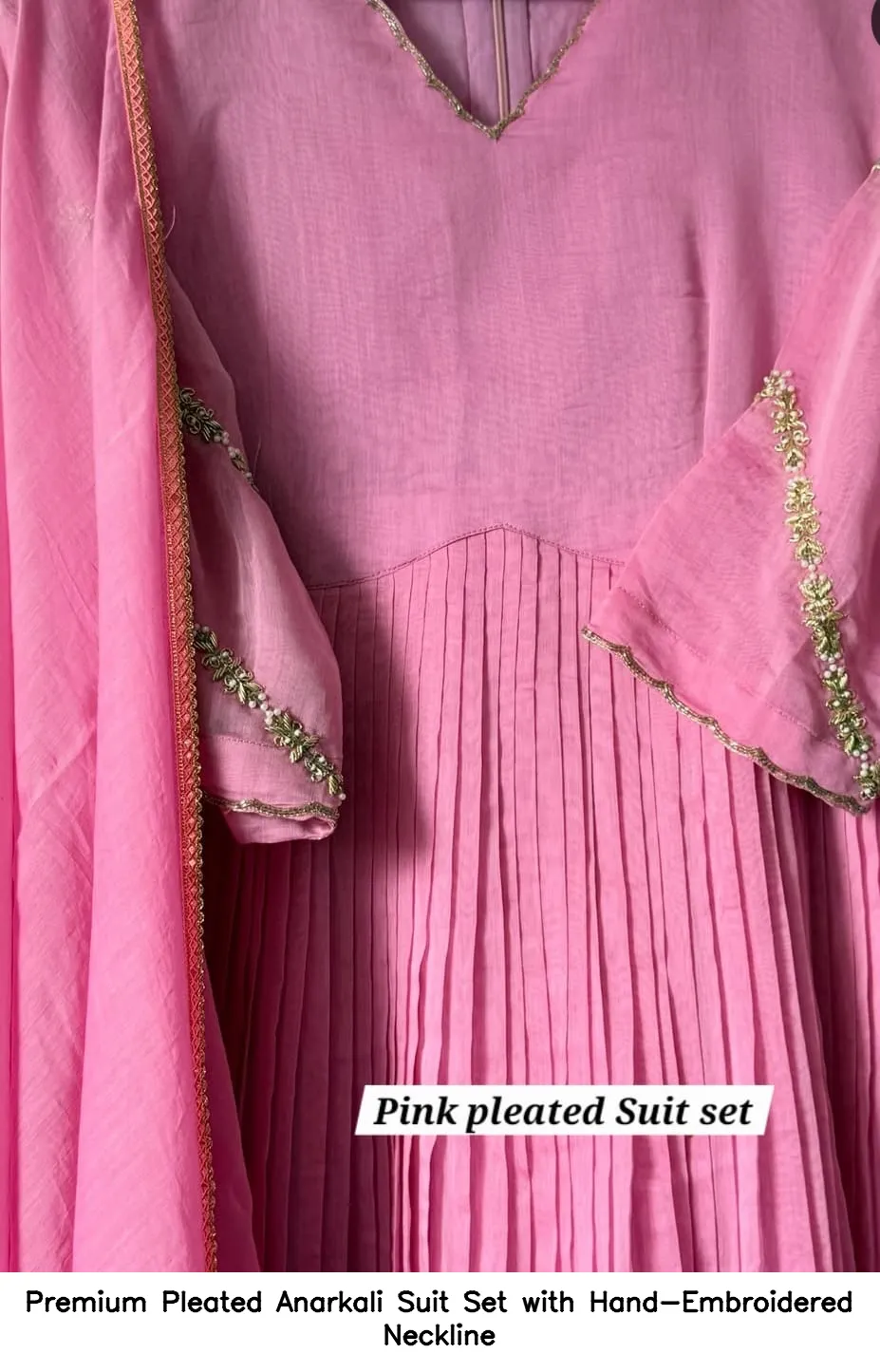 Premium Pleated Anarkali Suit Set with Hand-Embroidered Neckline 7
