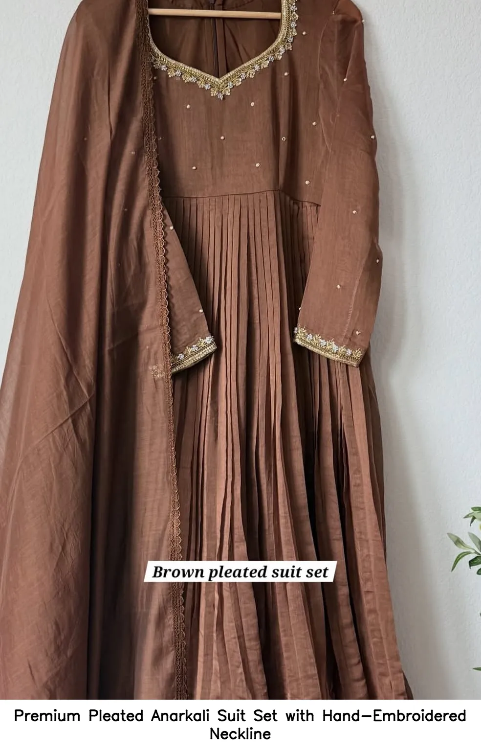Premium Pleated Anarkali Suit Set with Hand-Embroidered Neckline 8