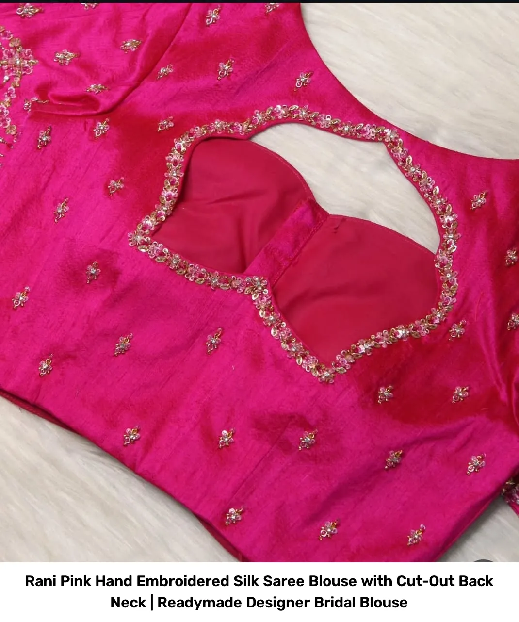 Rani Pink Hand Embroidered Silk Saree Blouse with Cut-Out Back Neck | Readymade Designer Bridal Blouse 2