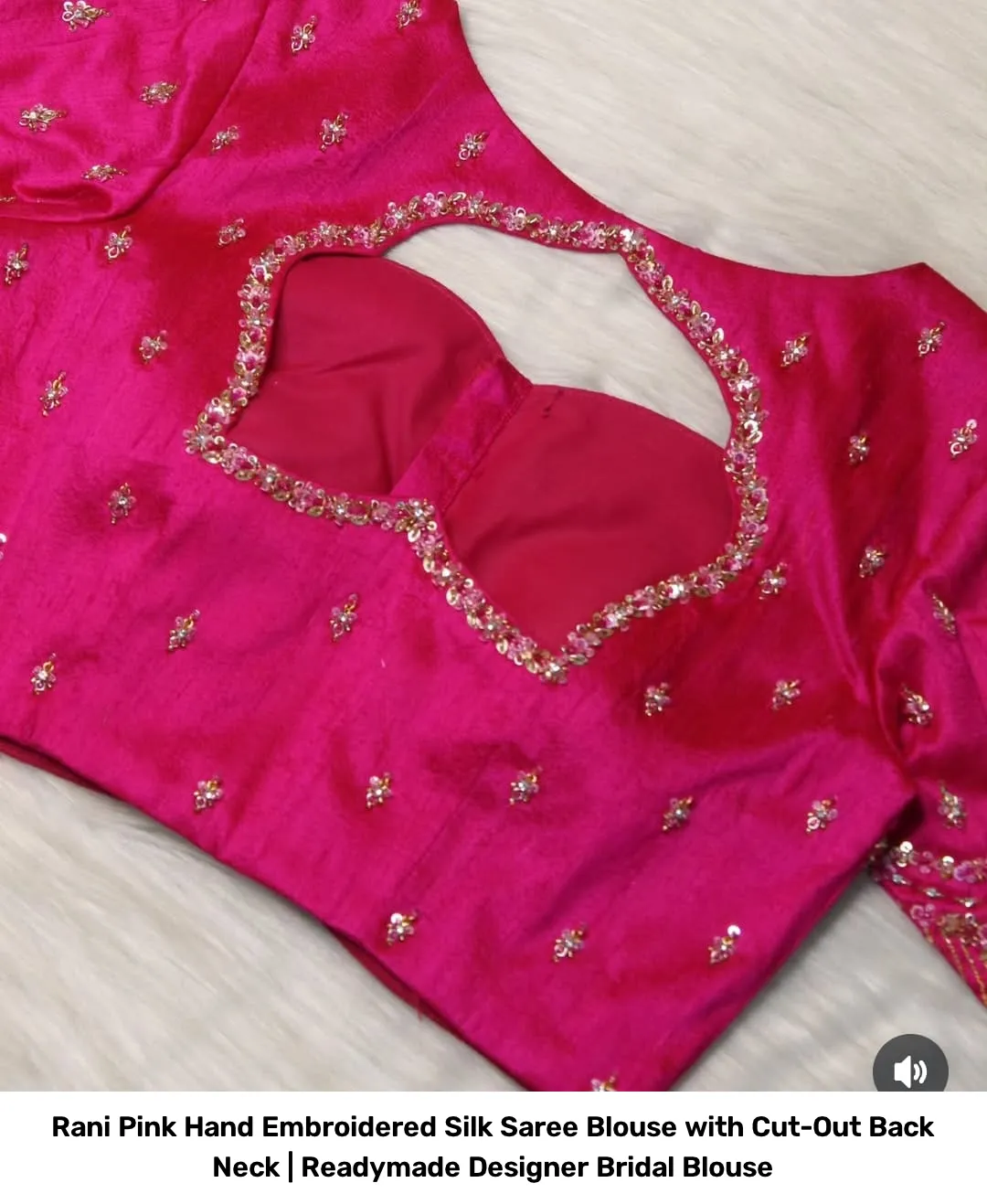 Rani Pink Hand Embroidered Silk Saree Blouse with Cut-Out Back Neck | Readymade Designer Bridal Blouse 3