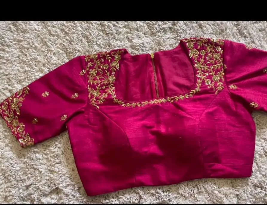 Rani Pink Heavy Embroidered Silk Saree Blouse | Designer Bridal Maggam Work Choli