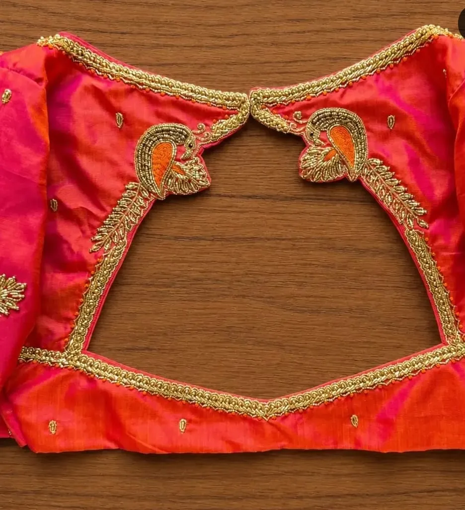 Rani Pink Maggam Work Blouse with Peacock Motif | Designer Bridal Silk Saree Blouse
