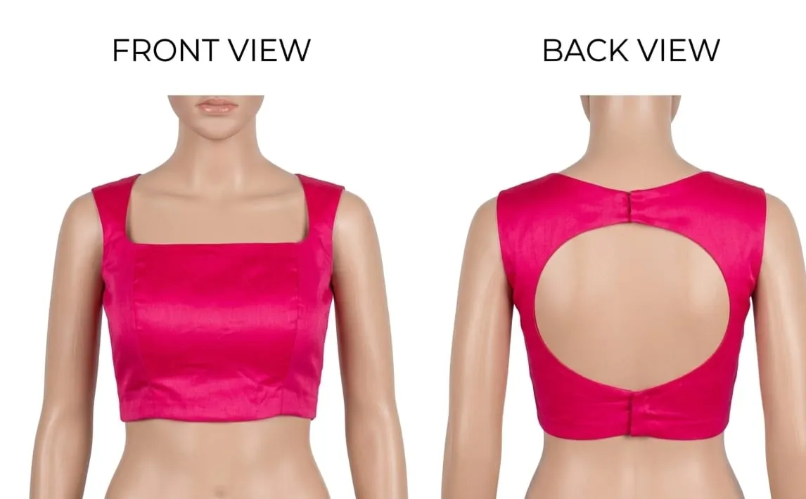 Rani Pink Silk Square Neck Saree Blouse | Sleeveless Circular Cutout Back Readymade Choli Top
