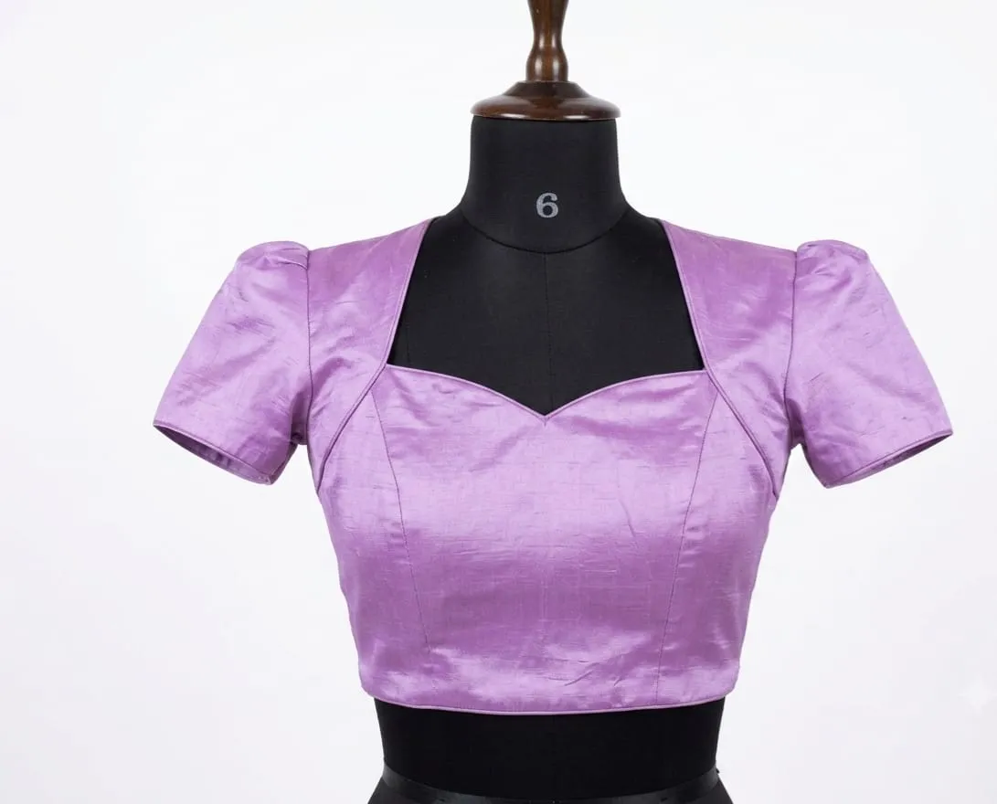 Raw Silk Puff Sleeve Blouse | Sweetheart Neck Deep Back Blouse | Ready to Wear Saree Blouse with Zipper 1
