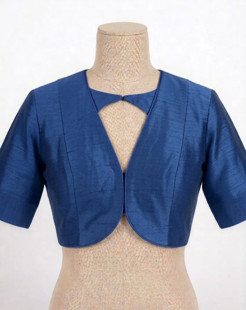 Raw Silk Ready-Made Saree Blouse with Jacket Style & Keyhole Neck | Designer Collection