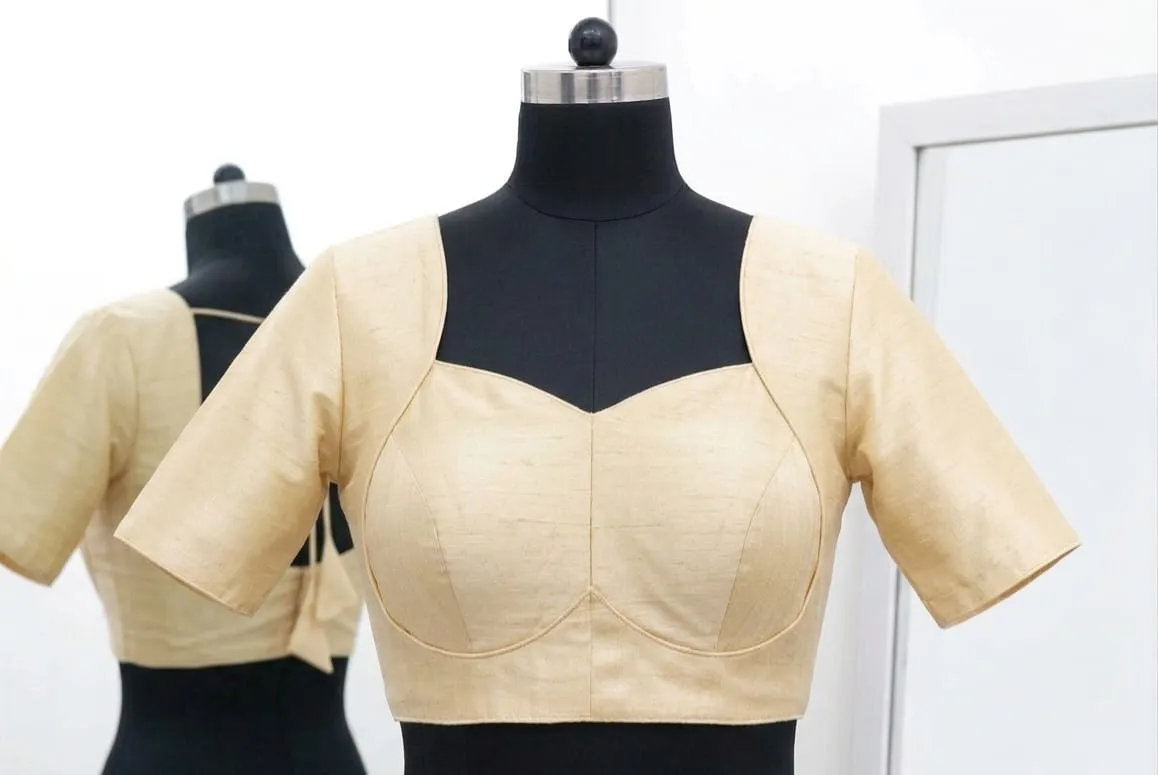 Raw Silk Saree Blouse | Sweetheart Neck Princess Cut Padded Blouse | Ready to Wear Stitched Blouse 1