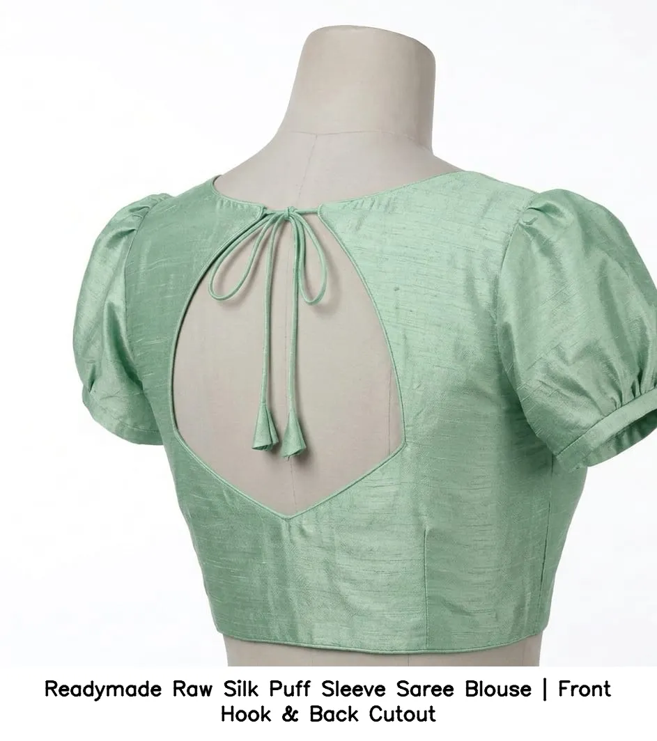 Readymade Raw Silk Puff Sleeve Saree Blouse | Front Hook & Back Cutout 2