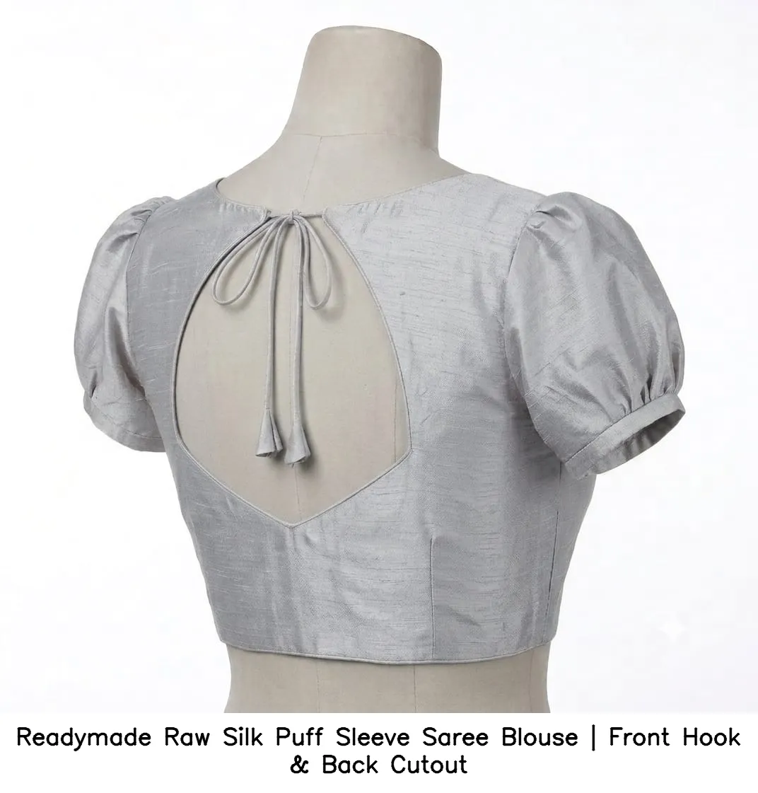 Readymade Raw Silk Puff Sleeve Saree Blouse | Front Hook & Back Cutout 5