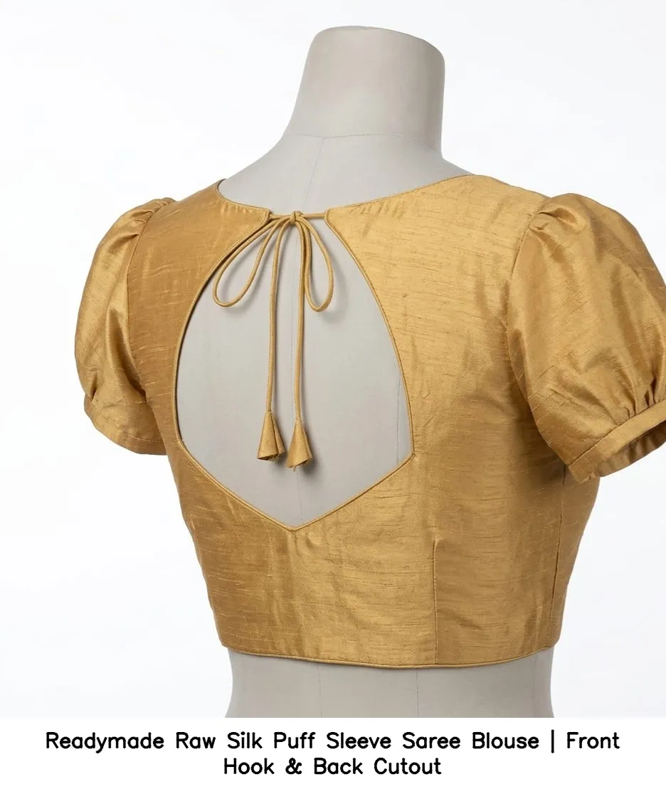 Readymade Raw Silk Puff Sleeve Saree Blouse | Front Hook & Back Cutout 6