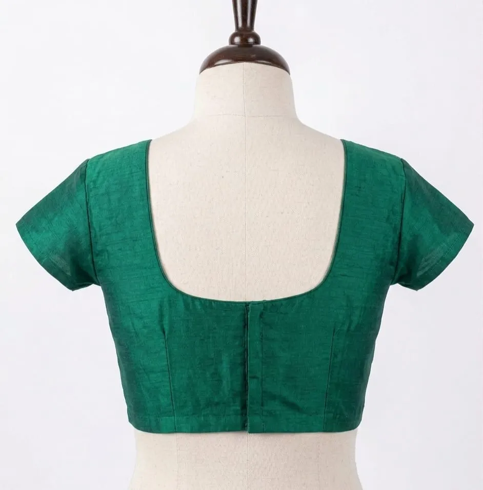 Readymade Raw Silk Saree Blouse with Jacket Style Front – Padded Short Sleeve Ethnic Crop Top for Sarees & Lehengas