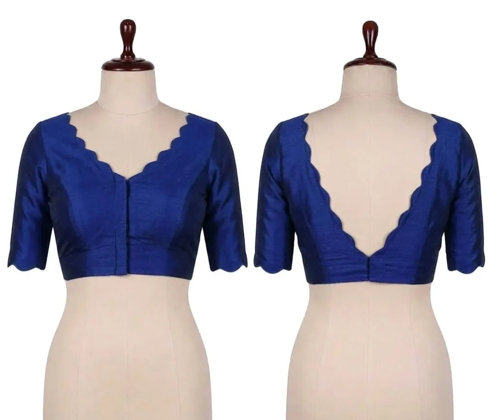 Readymade Scalloped Deep V-Neck Saree Blouse | Silk Cutwork Backless Choli Crop Top 1