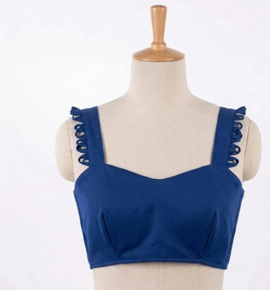 Readymade Sweetheart Neck Saree Blouse – Sleeveless Padded Crop Top Bustier with Back Zip