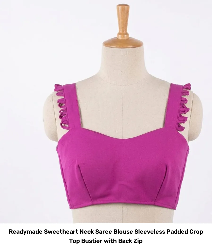 Readymade Sweetheart Neck Saree Blouse – Sleeveless Padded Crop Top Bustier with Back Zip 2