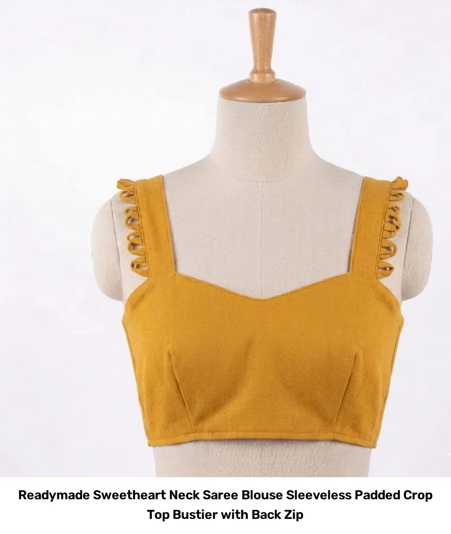 Readymade Sweetheart Neck Saree Blouse – Sleeveless Padded Crop Top Bustier with Back Zip 4