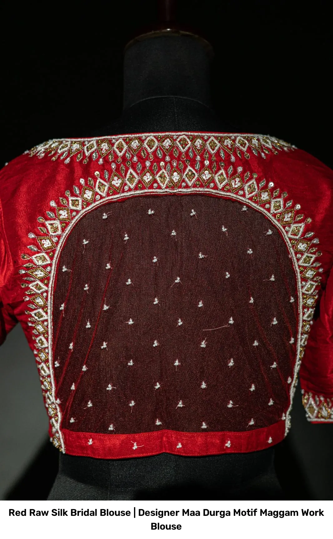 Red Raw Silk Bridal Blouse | Designer Maa Durga Motif Maggam Work Blouse 3