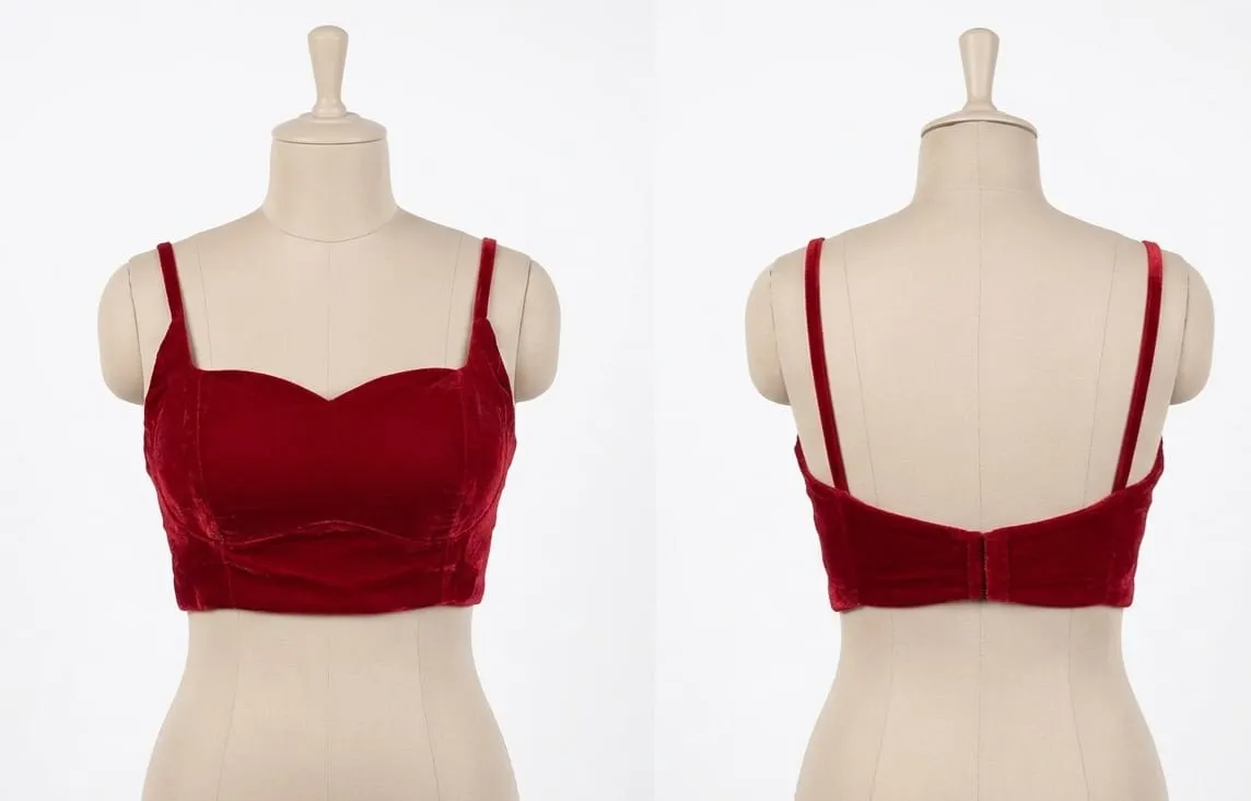 Red Velvet Sweetheart Crop Top | Sleeveless Bustier Bralette with Hook & Eye Back
