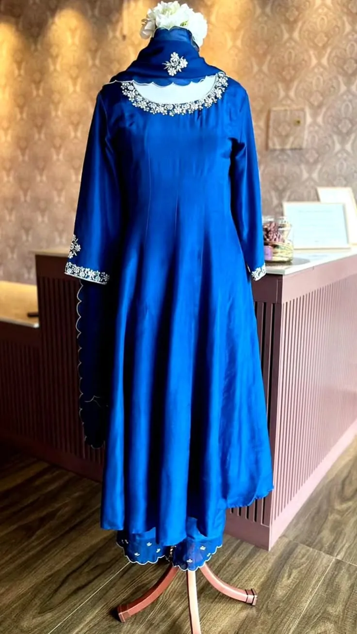 Royal Blue Anarkali Suit with Pearl Embroidery | Designer Pakistani Party Wear Dress with Dupatta | Wedding Guest Outfit 1