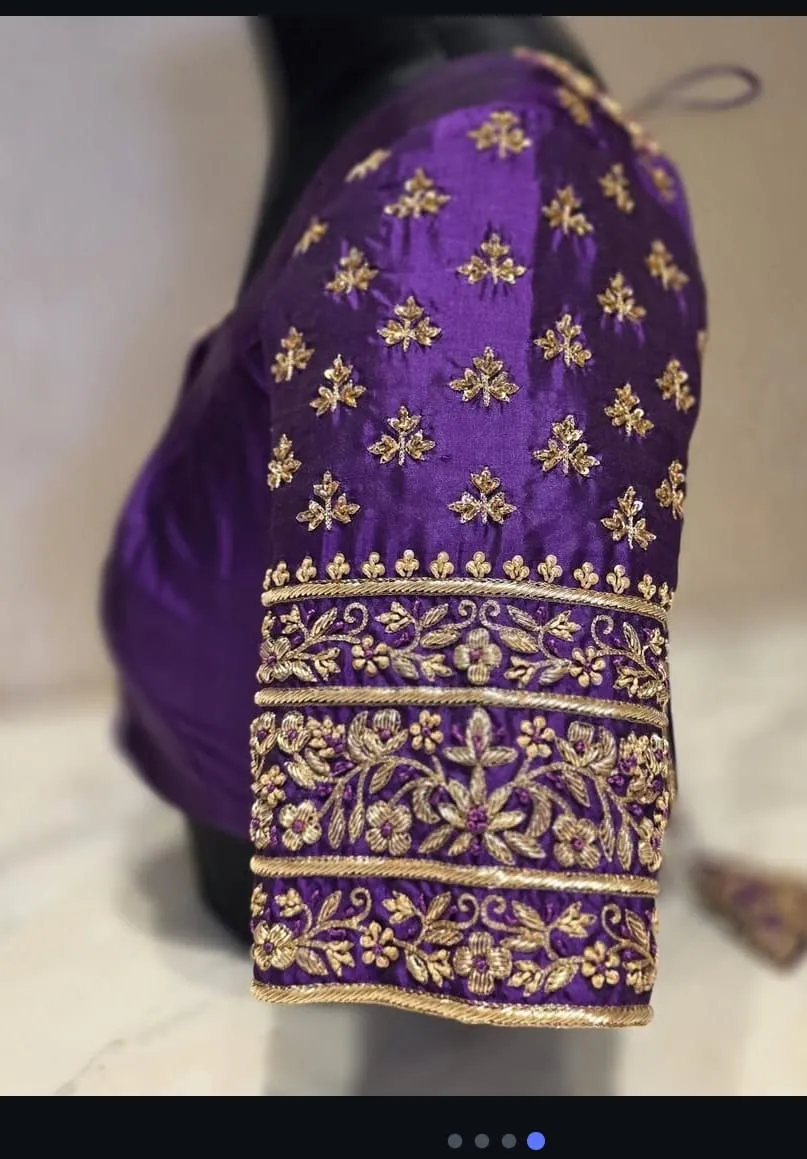 Royal Purple Bridal Blouse – Gold Zardozi Hand Embroidery | Customizable Size & Colour | Perfect for Wedding & Reception Wear 1
