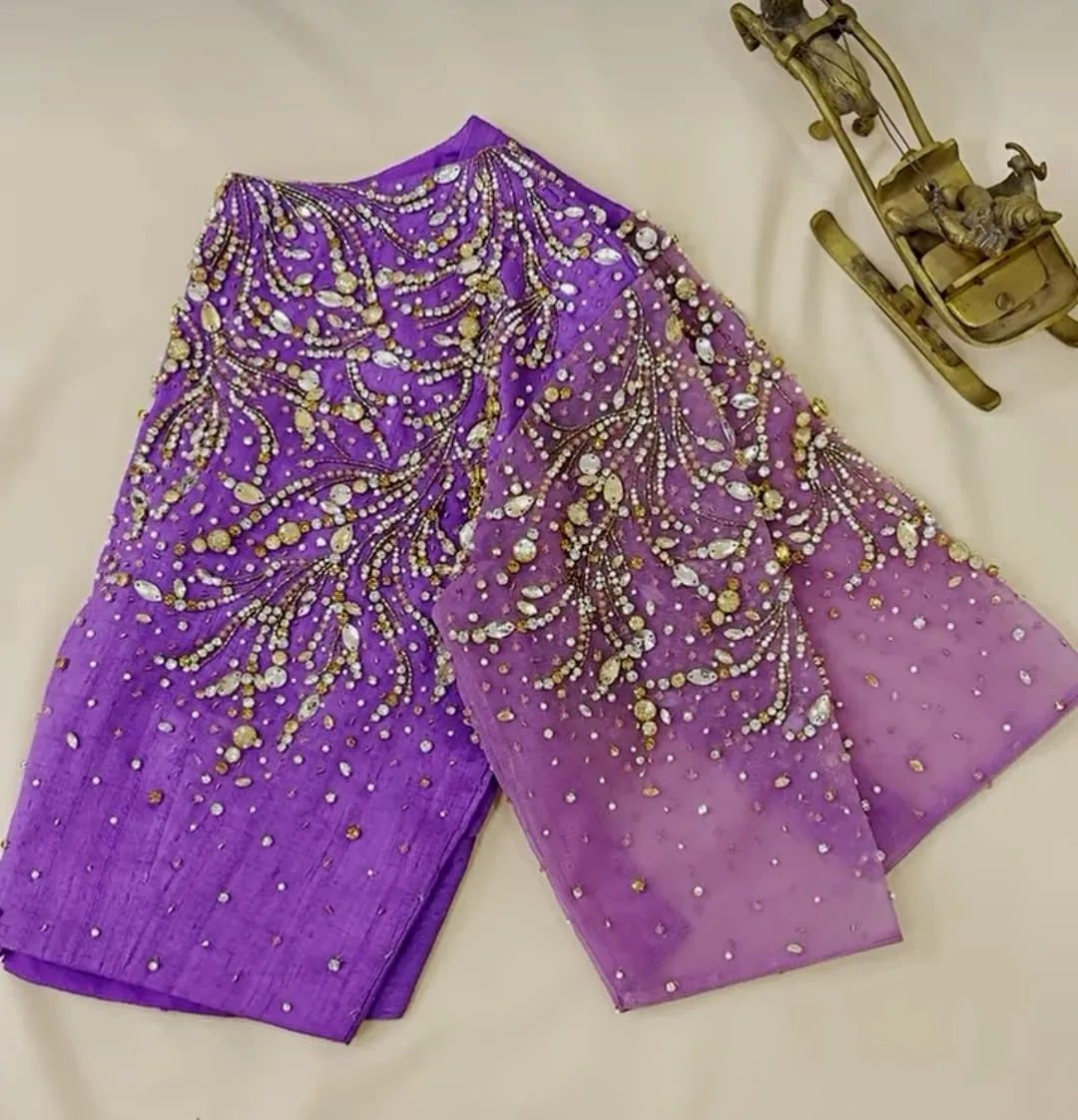 Royal Purple Handcrafted Maggam Work Blouse | Heavy Stone & Zari Bridal Blouse for Saree