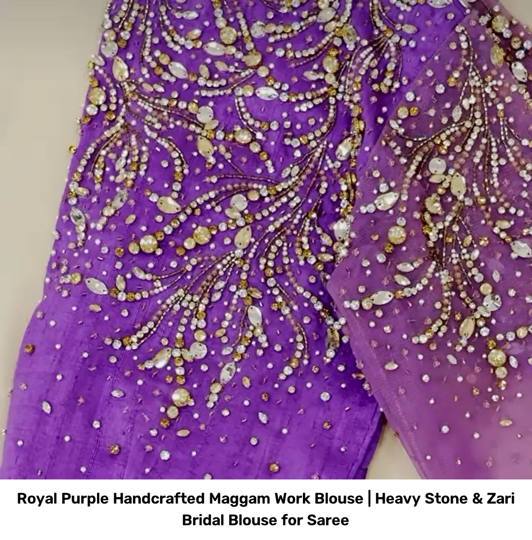 Royal Purple Handcrafted Maggam Work Blouse | Heavy Stone & Zari Bridal Blouse for Saree 2