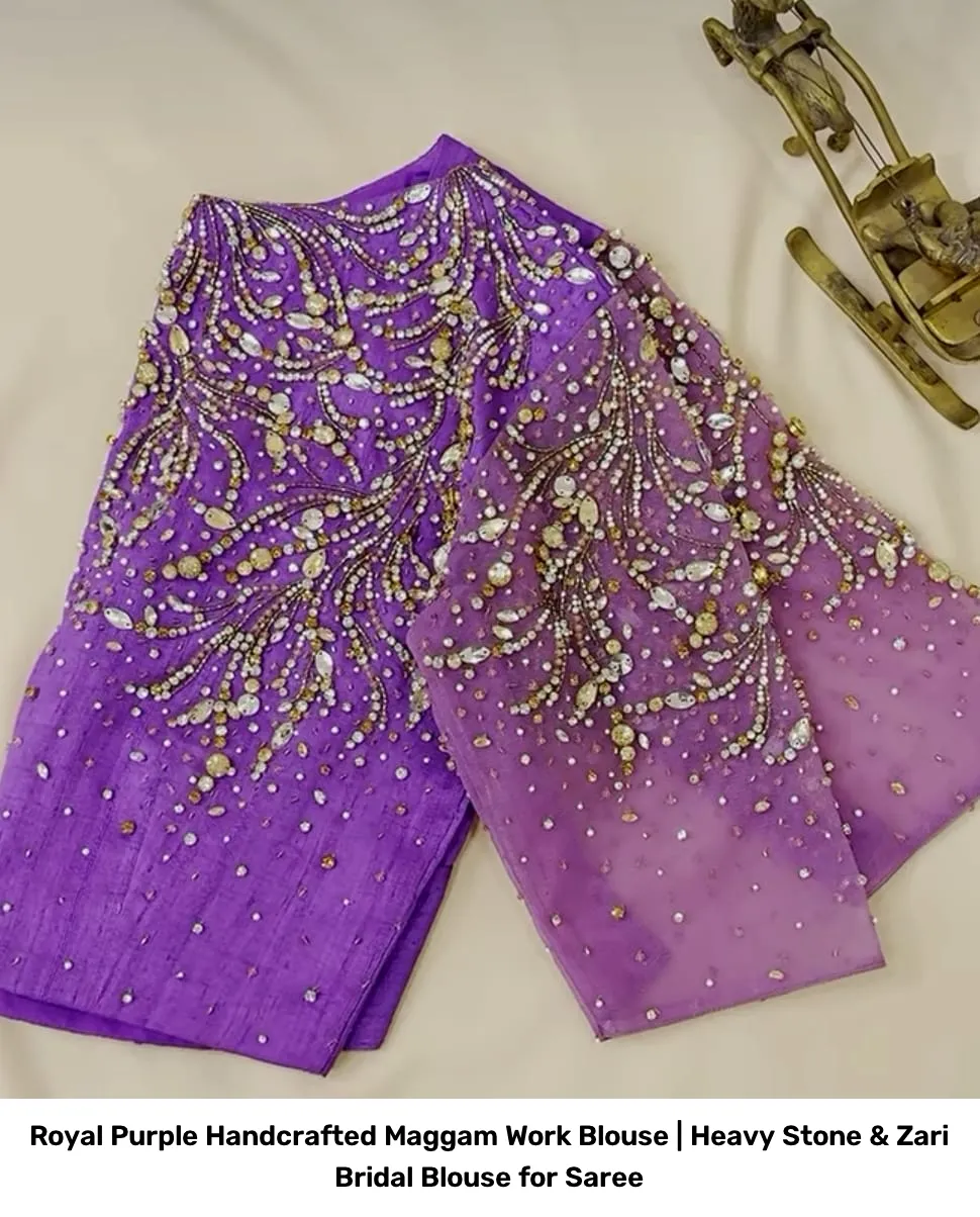 Royal Purple Handcrafted Maggam Work Blouse | Heavy Stone & Zari Bridal Blouse for Saree 4