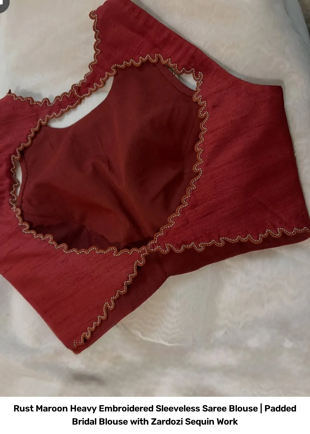 Rust Maroon Heavy Embroidered Sleeveless Saree Blouse | Padded Bridal Blouse with Zardozi Sequin Work 2