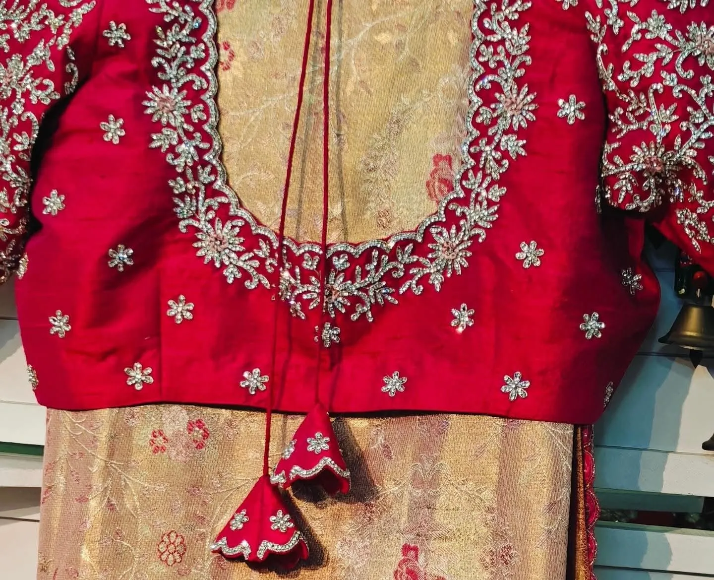 Scalloped Neck Silver Stone Work Red Silk Blouse – Bridal Zardozi Embroidered Saree Blouse 1