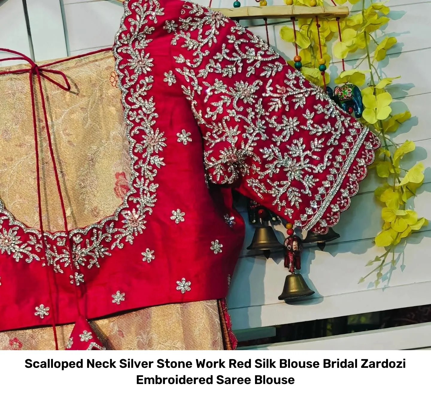 Scalloped Neck Silver Stone Work Red Silk Blouse – Bridal Zardozi Embroidered Saree Blouse 2