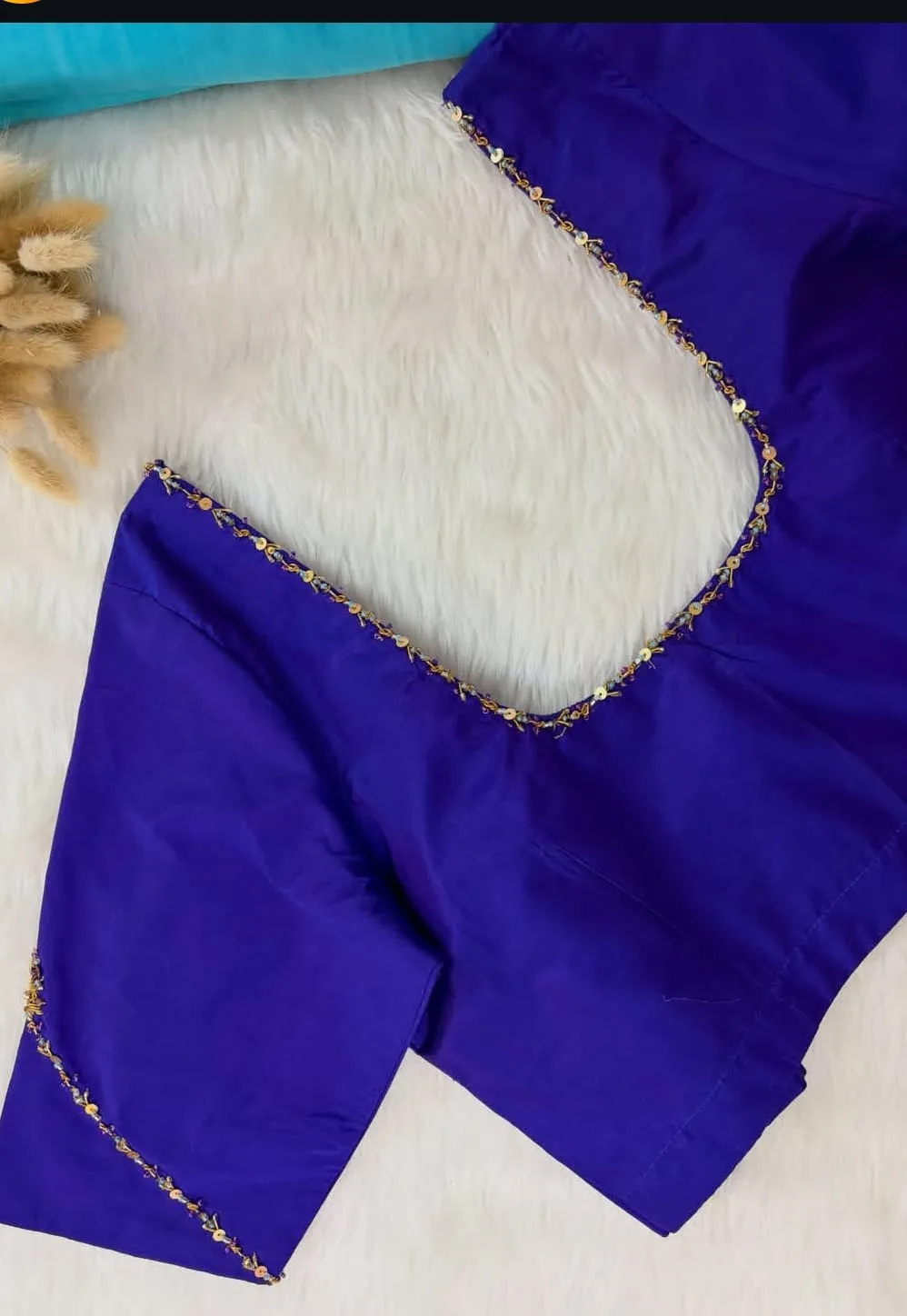 Simple Hand-Work Royal Blue Blouse Design | Raw Silk Saree Blouse Online