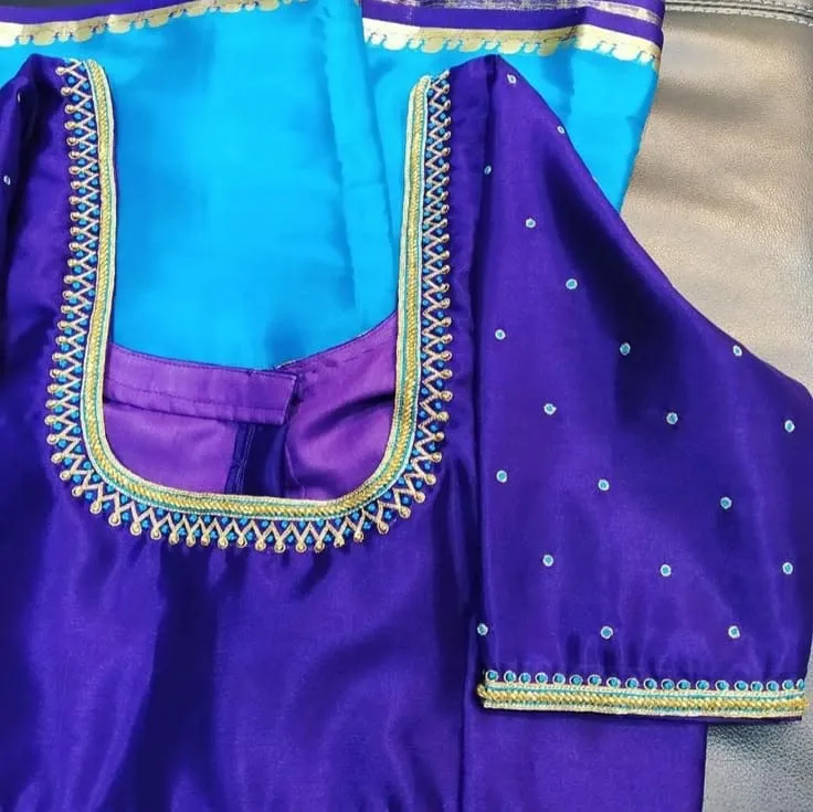 Simple Pure Silk Readymade Saree Blouse with Contrast Border Hand Embroidery Work | Custom Stitched Party Wear Choli 1