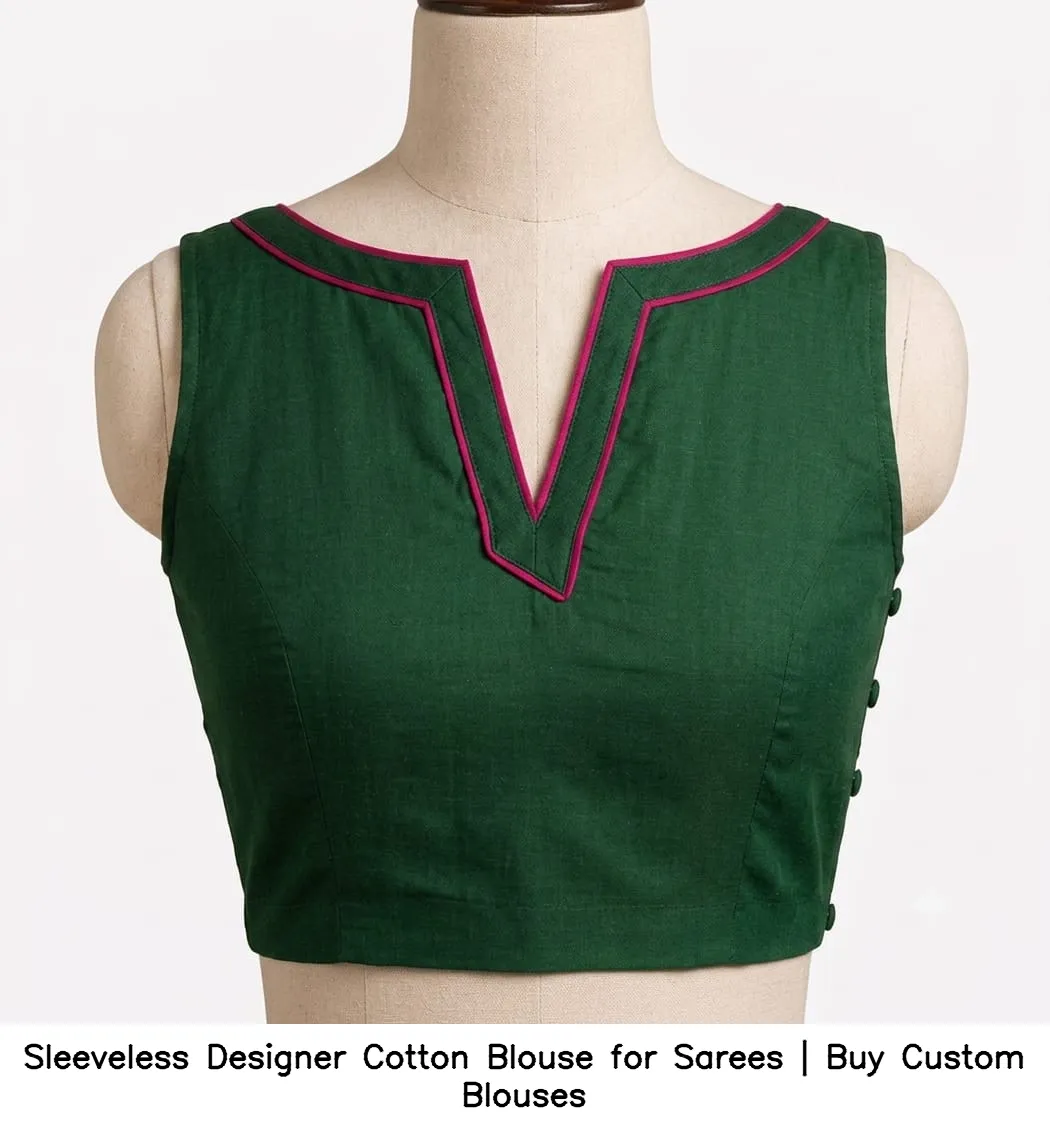 Sleeveless Designer Cotton Blouse for Sarees | Buy Custom Blouses 4