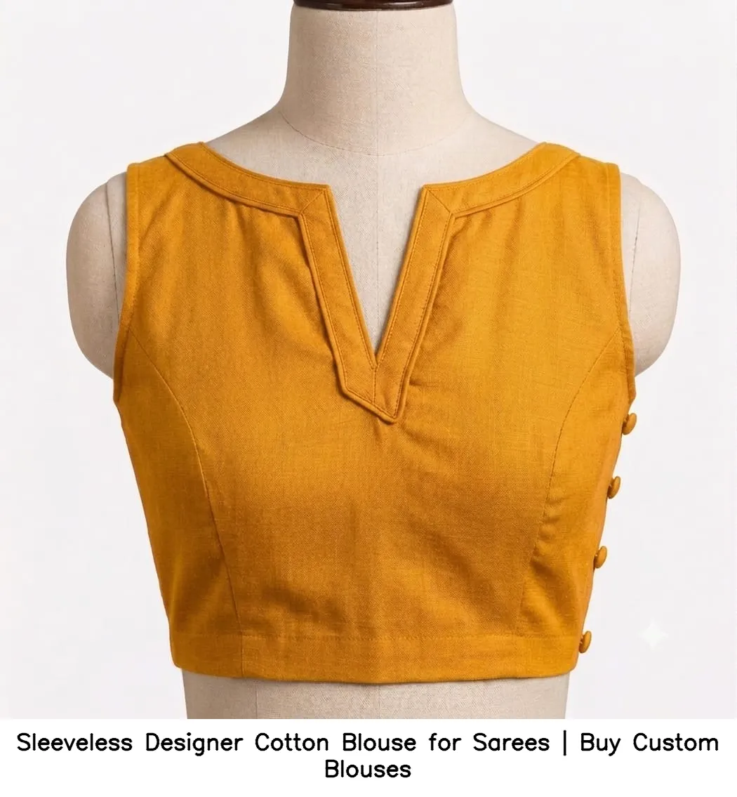 Sleeveless Designer Cotton Blouse for Sarees | Buy Custom Blouses 5